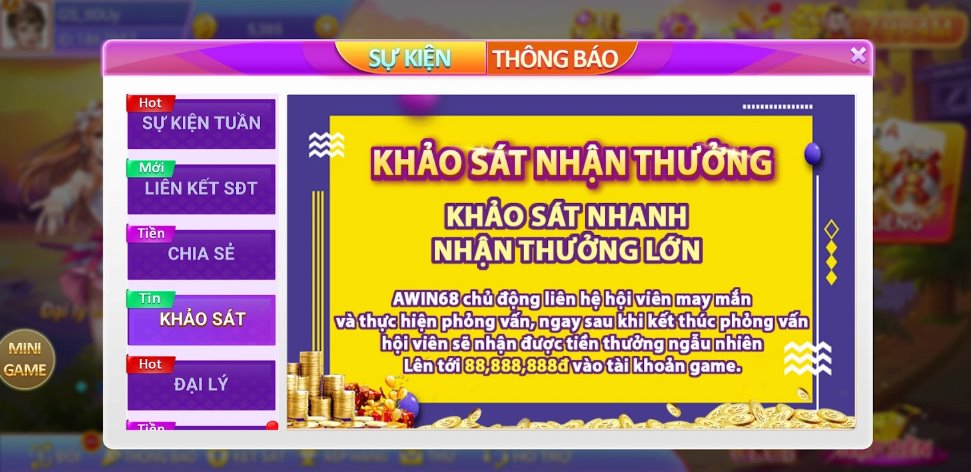 Khảo sát nhanh, nhận thưởng lớn cùng Awin68 thưởng 88,888,888đ